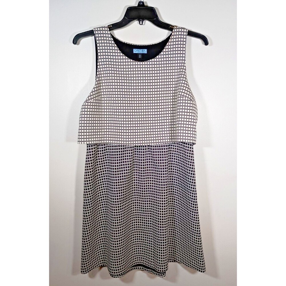Cynthia Rowley Tank Textured Flare Black White Geometric Dress Size 14